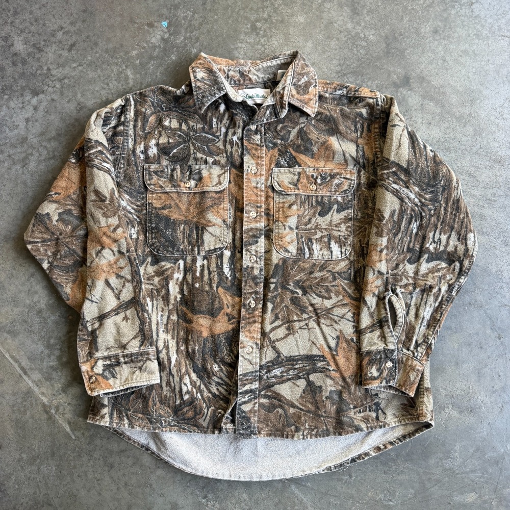 Vtg Gander Mountain Realtree Camo Camouflage Chamois Button Up Shirt 90s Size XL